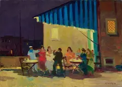 Renato Natali, Caffè al porto, Livorno, oil on canvas