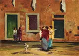 Renato Natali, La serenata, oil on faesite