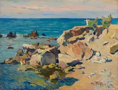 Scogliera by Cafiero Filippelli, 1950, oil on compensato, offered Apr 2026