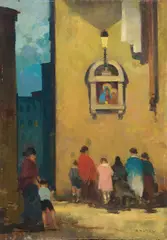 Preghiera al tabernacolo by Renato Natali, oil on compensato, offered Apr 2026