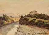 Gino Romiti, Paesaggio, oil on compensato