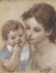 Madre con bambino by Ermanno Toschi, tempera on faesite (affresco), offered Apr 2026