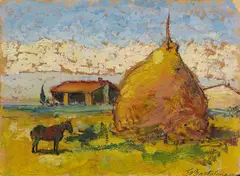 Giovanni Bartolena, In campagna, oil on cardboard