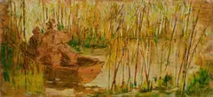 Fattori in padule by Guglielmo Micheli, oil on panel, offered Apr 2026