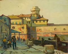 Fortezza Vecchia, Livorno by Renuccio Renucci, oil on compensato, offered Apr 2026