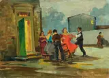 Renato Natali, Baruffa, oil on compensato