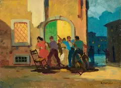 Renato Natali, Baruffa, oil on panel