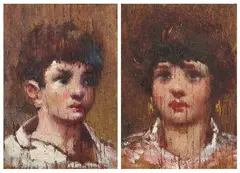 «Ritratto di fanciullo» e «Ritratto di fanciulla» by Corrado Michelozzi, oil on tavoletta, offered Apr 2026