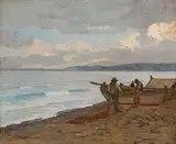 Giovanni Lomi, Pescatori, oil on compensato
