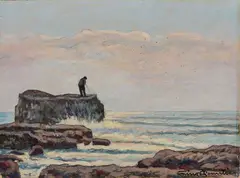 Il pescatore by Gino Romiti, oil on faesite, offered Apr 2026