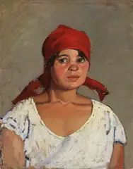 Il fazzoletto rosso by Oscar Ghiglia, 1921, oil on cardboard, offered Apr 2026