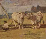Ludovico Tommasi, Buoi, oil on cardboard