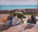 Ludovico Tommasi, L'ombrellone verde, 1925, oil on cardboard