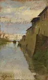Luigi Gioli, Rientro dei navicelli, oil on cardboard