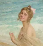 Joan Brull Vinyoles, Il fiocco rosa, oil on canvas