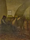 Domenico Pesenti, Interno di stalla, oil on cardboard applicato on telaio di supporto