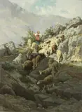 Pietro Barucci, Pastorella con gregge, oil on canvas