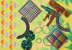 Peter Phillips, Senza titolo, 1974, lithograph a colori and collage di inserti on canvas