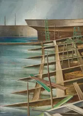 Marcello Scuffi, Il cantiere (Marina di Darsena), 1990, oil on panel
