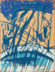 Antonio Corpora, Composizione, 1973, pastel a oil on paper velluto