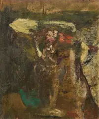 Vaso di fiori e bottiglia by Mario Marcucci, oil on compensato, offered Apr 2026