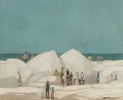 Pescatori by Marcello Boccacci, oil on panel, offered Apr 2026