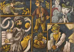 Beppe Serafini, Omaggio a Chagall, oil and mixed media on cardboard
