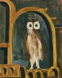 Arnaldo Miniati, Gufo, 1973, oil on canvas board