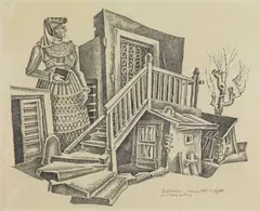Fortunato Depero, Popolaresco (entrata rustica), 1943, inchiostro on paper