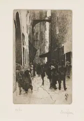 Telemaco Signorini, Il ghetto: piazza della fratellanza, 1967, etching