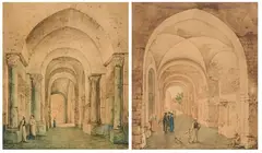 Federico Moja, Due opere raffiguranti «Interno con figure», watercolour on paper