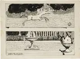 Umberto Brunelleschi, Foglio con due scene: «Centauro» e «Giardino con fontana», ink on paper