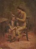 Ermanno Toschi, Mamma che pettina la bambina, oil on canvas
