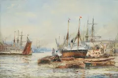 Frederick William Scarbrough, Wapping Reach, Londra, watercolour on card