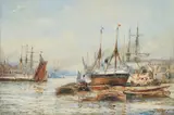 Frederick William Scarbrough, Wapping Reach, Londra, watercolour on card