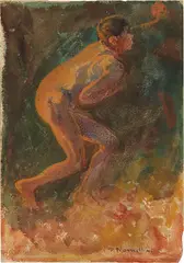 Plinio Nomellini, Figura nel bosco, tempera on paper