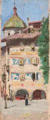 Adolfo Belimbau, Piazza del Duomo a Trento, 1906, oil on compensato