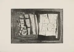 Composizione astratta by Antonio Corpora, 1969, etching and acquatinta, offered Nov 2025