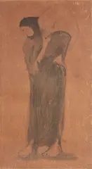 Lorenzo Viani, Donna con fardello, mixed media on cardboard
