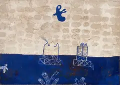 Gustavo Foppiani, Volo sulla città, 1977, tempera on card applicato on panel