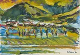 Roberto Venturoni, Paesaggio umbro, 1984, watercolour on paper