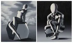 «Cut» e «Approaching Storm» by Mark Kostabi, 2005, oil on canvas, offered Nov 2025