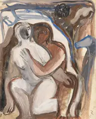 Alfredo Chighine, Gli amanti, oil and mixed media on paper
