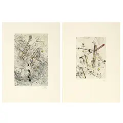 Due grafiche «Droites libérées» by Roberto Matta, 1971, etching and acquatinta a colori, offered Jul 2025