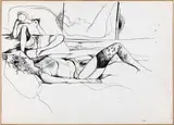 Renato Guttuso, Studio di nudi sdraiati, ink on paper applicata on canvas