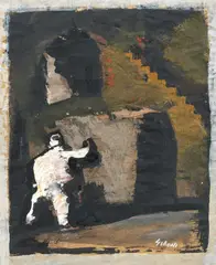 Figura e paesaggio by Mario Sironi, mixed media on paper, offered Jul 2025