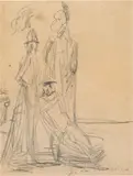 Giorgio de Chirico, Guerrieri su una spiaggia, pencil on paper
