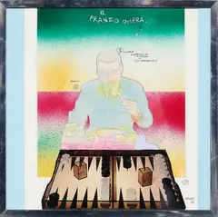 Il pranzo ombra by Luca Alinari, 1972, collage and mixed media on card, offered Jul 2025