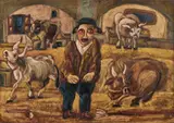 Beppe Serafini, La stalla, oil on cardboard