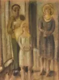 Carlo Corsi, Figure, 1932, mixed media on paper applicata on panel